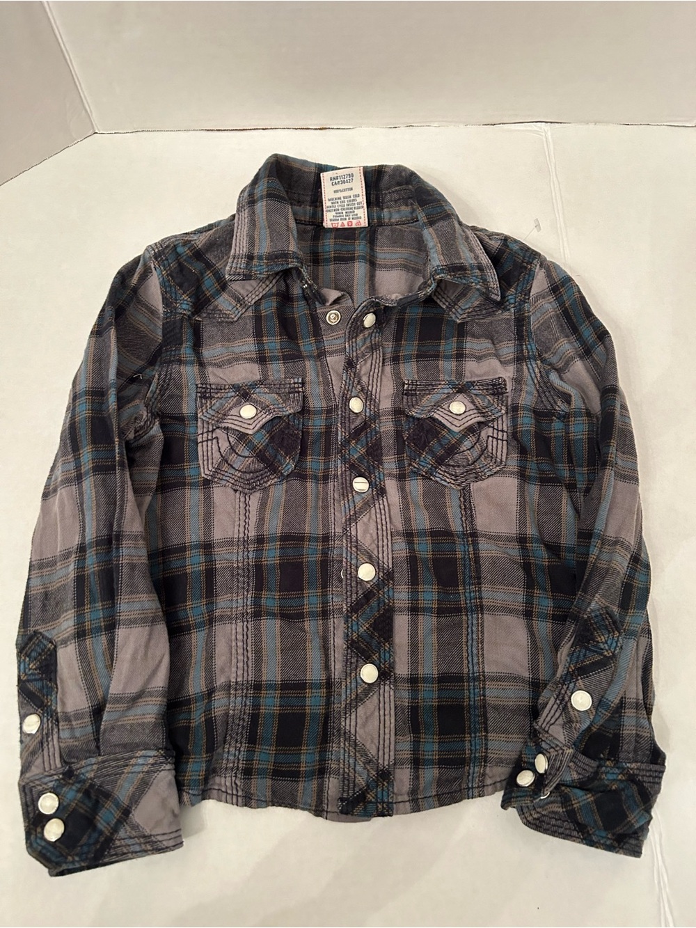 TRUE RELIGION 
Kids Plaid Button-Front Shirt - Gray & Blue